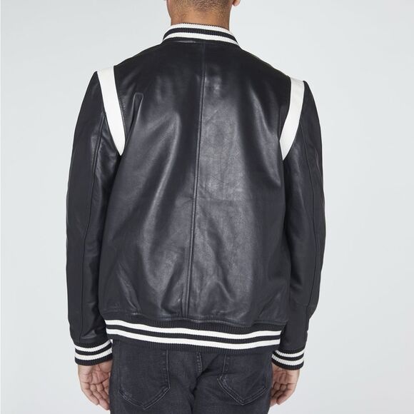 Black Leather Bomber Jacket - Picture 2 of 4